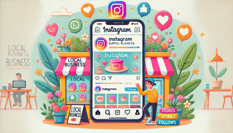 DALL.E-2024-09-30-12.15.11---A-colorful-cartoon-style-illustration-showing-how-Instagram-supports-small-businesses.-A-small-business-owner-is-posting-a-product-on-Instagram-using-